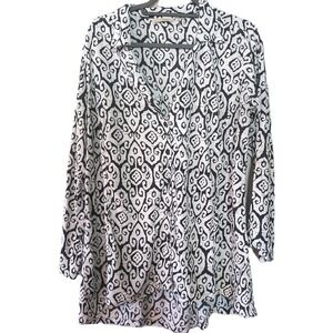 Medium Soft Surroundings Flowy B&W Batik Print   Cardigan Lagenlook Women Boho